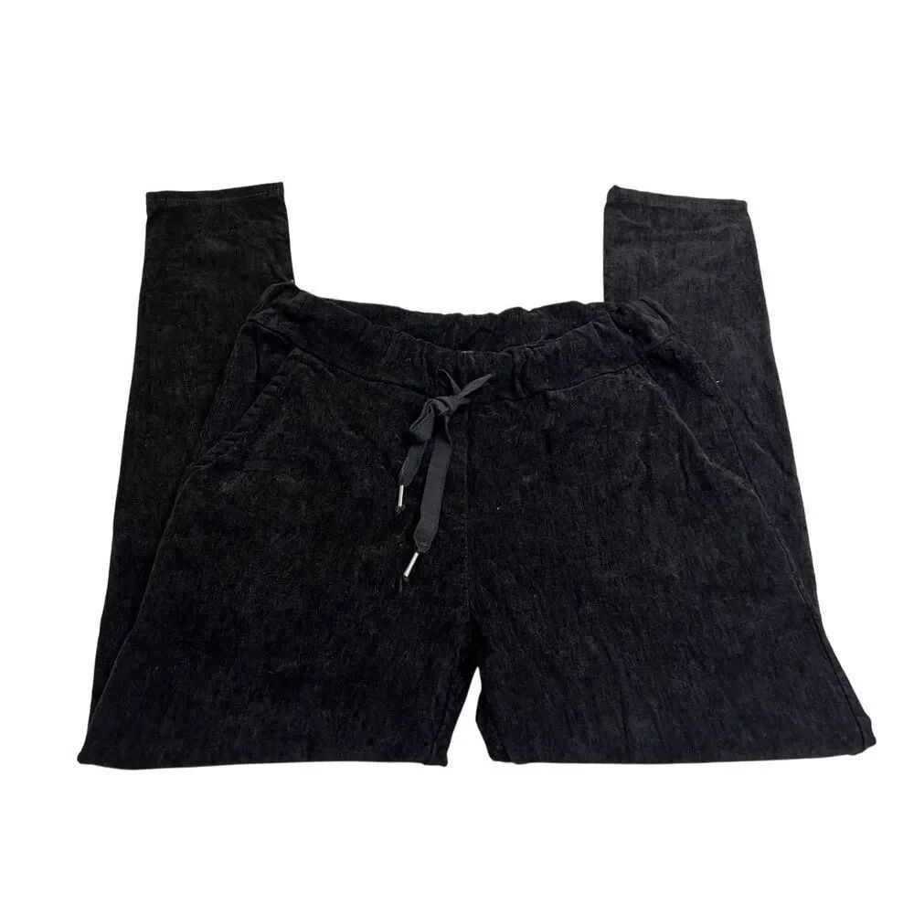 Venti6 Women's Textured Corduroy Drawstring Skinny Jogger Pants Black Size Small